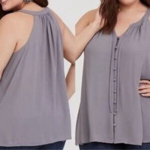 15. TORRID Size 1 (US 14/16) Harper Gray Sleeveless Button-Front Blouse